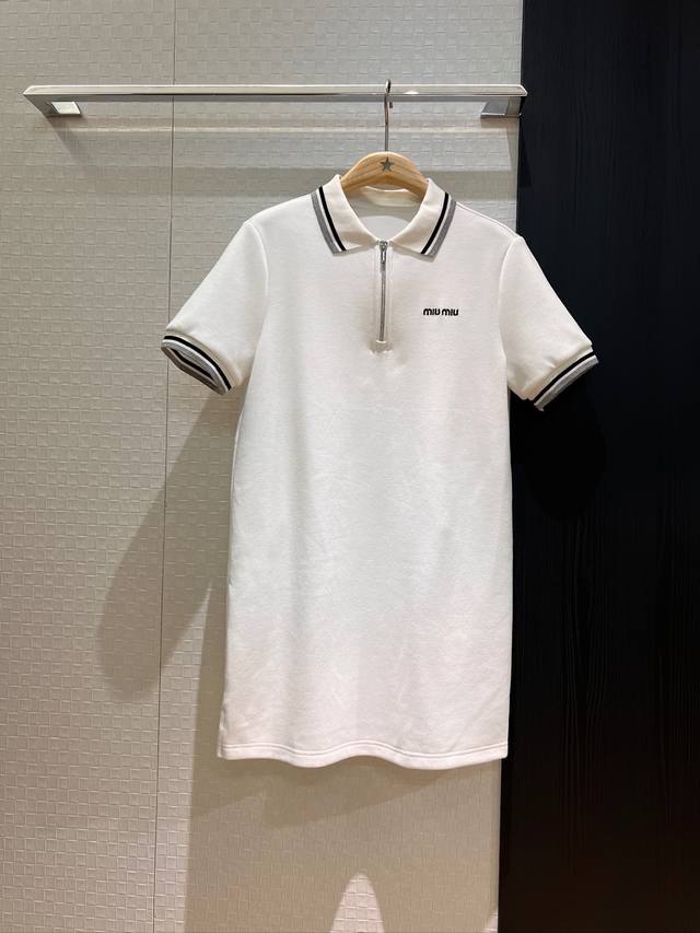 New Design With Chest Logo Embroidered Stripe Collar Polo Skirt. Simple, Casual,