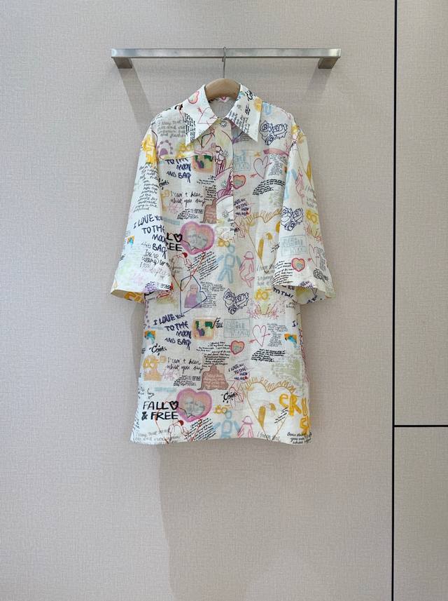Z*I*M*M New Arrival Recommendation Collared Mid-Sleeve Straight Skirt, Graffiti