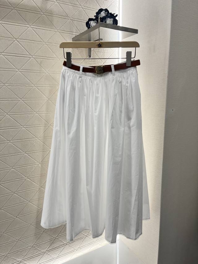 Miumi*2025 New Arrival Waistband Lace-Trimmed Pleated Skirt Custom-Made Yb Twill