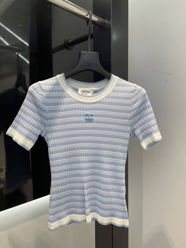 Chanel 25 Spring New Arrival Striped Knit Round Neck Sweater High-End Versatile