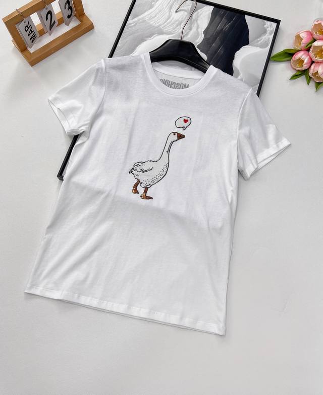 Moschino 2025 New Arrival Heavy-Duty Bead Embroidered Goose Quilted Short-Sleeve