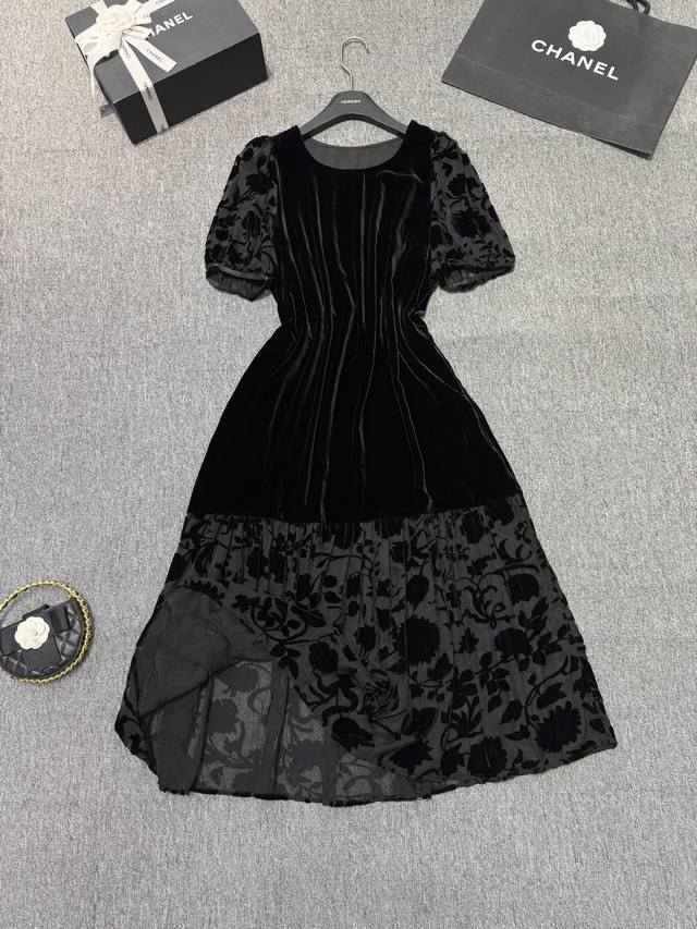 New Arrival: Sheer Velvet Patchwork Silk Velvet Wide Dress Elegant And Sophistic