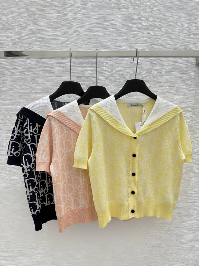 D Home Early Spring New Arrival Navy Collar Letter Knit Short-Sleeve Color: Yell