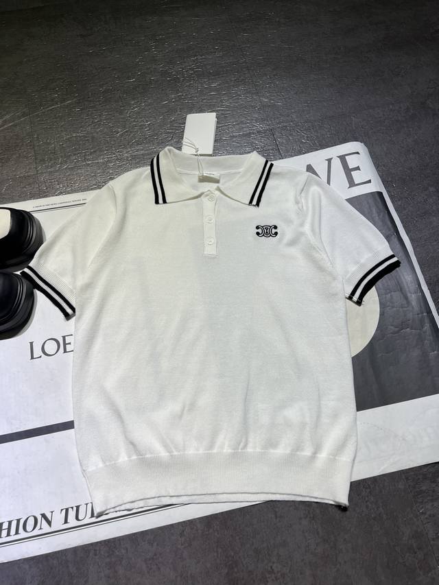 Pp Cle*Celine White Polo Shirt Now Available. Made From Fine Knit Fabric, Lightw