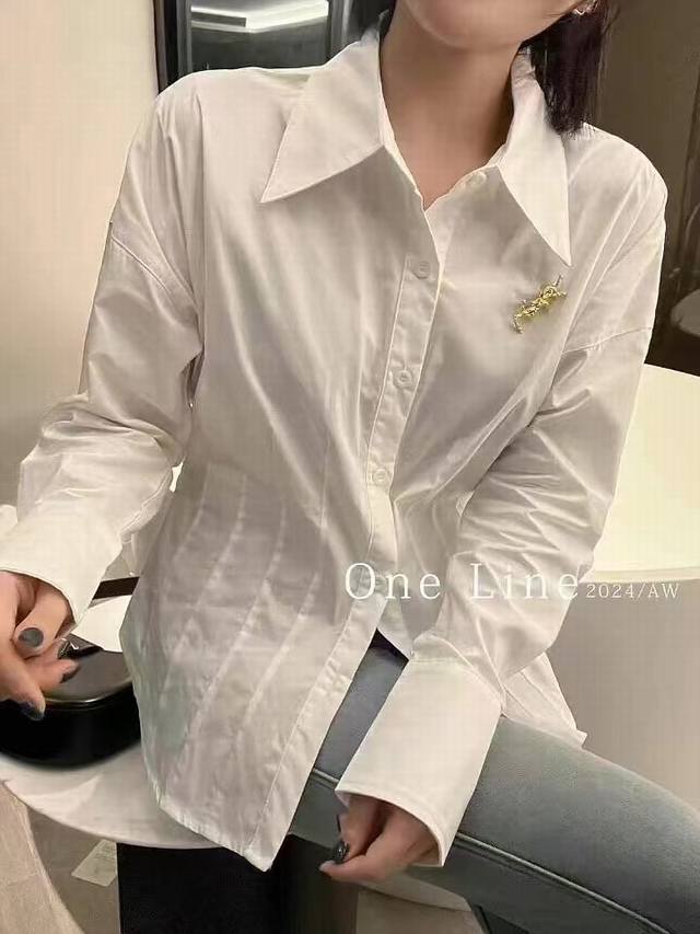 Ysl 2025 Early Spring New Arrival New Arrival Elegant Pleated Slim-Fit White Shi