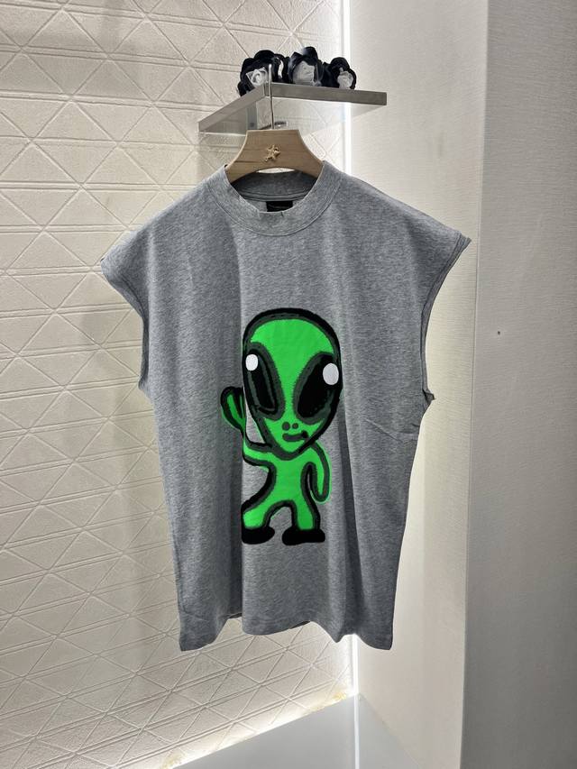 Balenciag*2025 New Arrival Ink-Printed Sleeveless Top Custom Yb 100% Cotton Mate