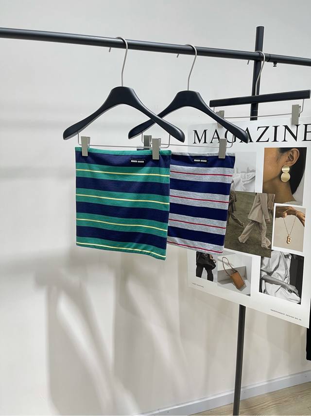 M Color-Block Striped Strapless Top , Fabric: Cotton + Spandex , Colors: Green S