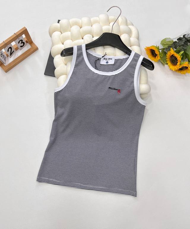 Miumiu25Ss Fine Stripe Color-Blocked Tank Top. Custom-Made From Premium Fabric,H