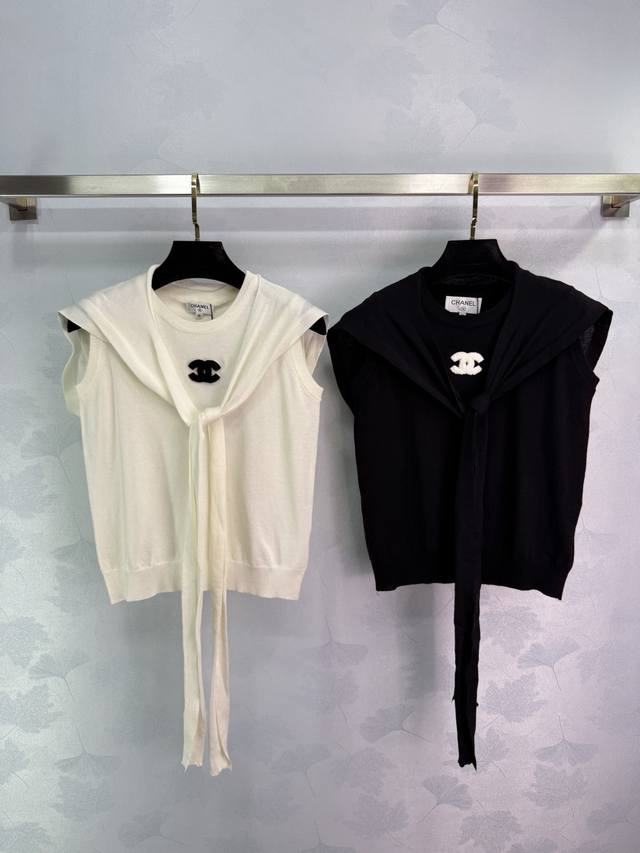 Chane* Sleeveless Knit Vest With A Classic Double C Logo Design, Simple And Fash