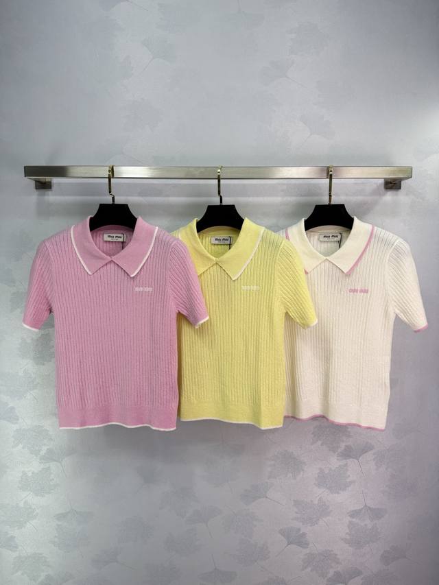 Miu Mi*Polo Neck Knit Top, Perfect For Summer Styling. Short-Sleeve Design With