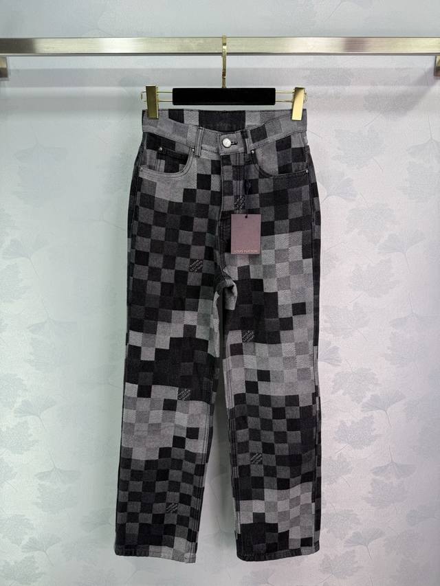 Louis V*2025S Spring/Summer New Arrival Mosaic Black And Gray Checkered Long Pan