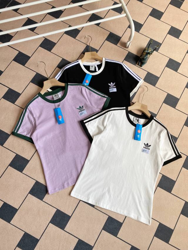 Provided Model Photo: Three-Leaf Clover Stripe Round Neck Embroidered Short-Slee
