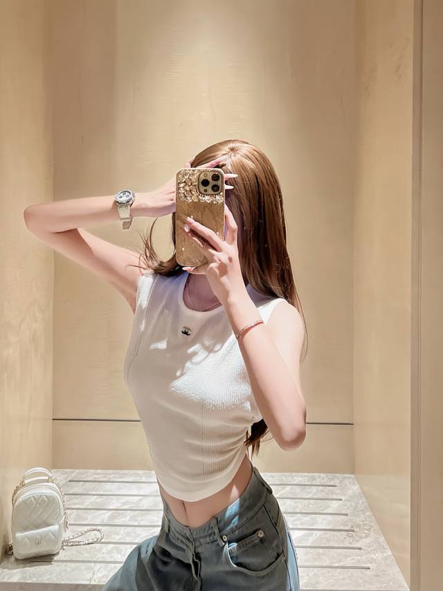 Chanel Chanel Mini Hand-Sewn Custom Double C Backless Tie-Strap Knit Tank Top St