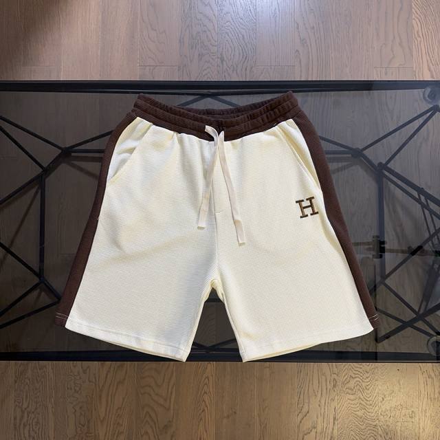 Herm S 2025 Summer New Classic Letter Embroidered Shorts Casual 5-Inch Shorts Wi