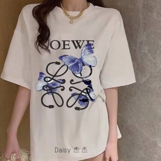 Top-Tier Highest Version Loewe Classic Butterfly Print Pattern Round Neck Short-