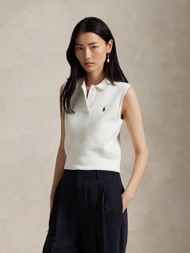 Model Photo: Ralph Lauren Ins-Style Collared Sleeveless Knit Vest, Casual And Ve