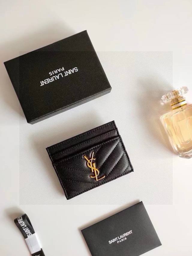 Ysl Saint Laurent Caviar Card Holder Available In Gold And Silver, With Four Car