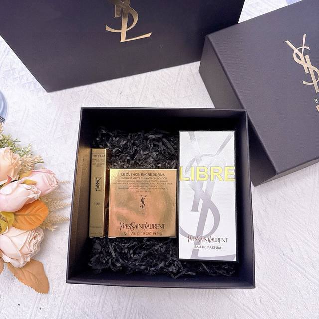 Ysl Black Leather Freedom Water Little Gold Bar 1966 Valentine's Day Gift Set Hi