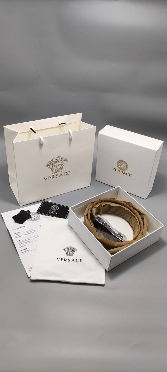 New Arrival Versace Men's Top-Grain Leather Pin Buckle Belt, Genuine Top-Grain L