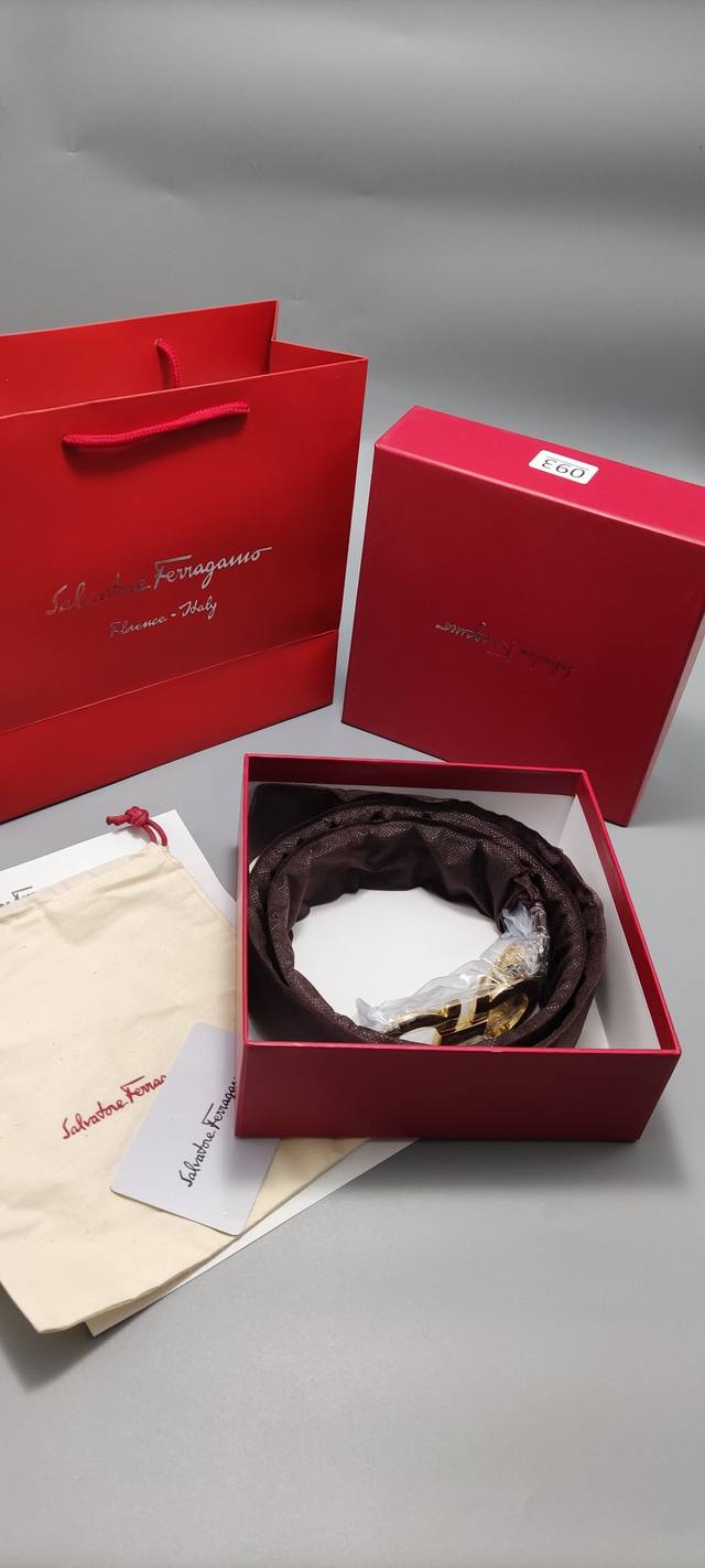 New Arrival Ferragamo Men's Top-Grain Leather Belt With Pin Buckle Original Pack