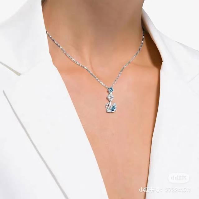 Counter Quality Swarovski Blue Swan Dazzling Swan Fashion Romantic Necklace. The