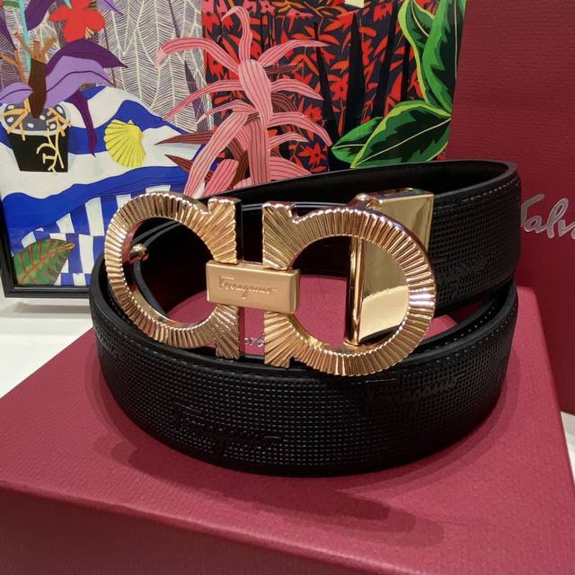 Ferragamo High-End Version Ferragamo Golden Shimmering Buckle Small Letter Patte