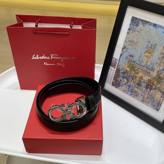 Ferragamo Counter-Style Belt. Ferragamo Bright Silver With Alligator-Textured Le