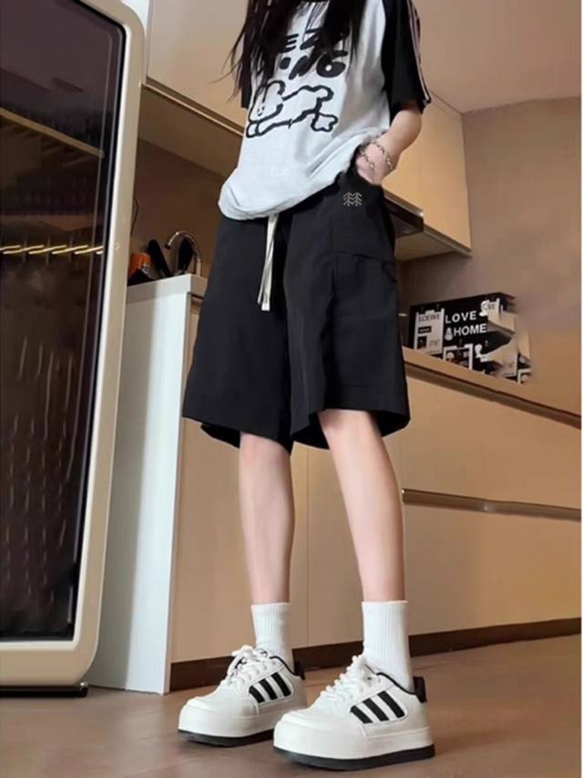 Kolon Kolon Summer Drawstring Elastic Workwear Retro Loose-Fit Couple's Versatil