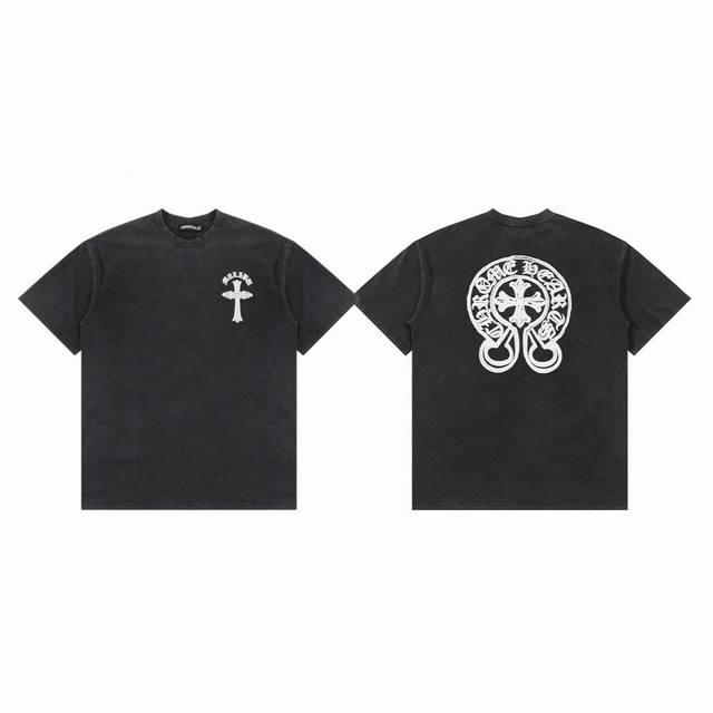 Chrome Hearts Ch Cross Sanskrit Horseshoe Foam Print Washed Vintage Couple Round