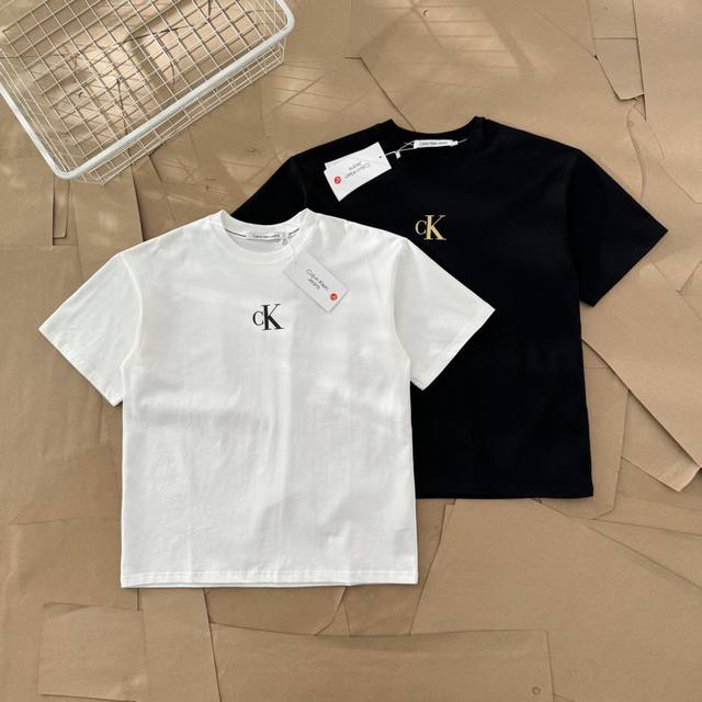 Calvin Klein Ck Summer Black And Gold Logo Letter Print Short-Sleeve T-Shirt 502