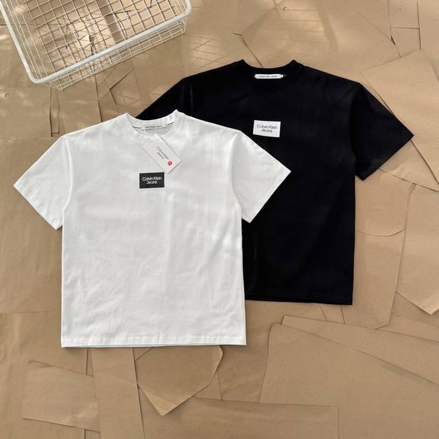 Calvin Klein Ck Summer Black And White Square Label Letter Print Short-Sleeve T-