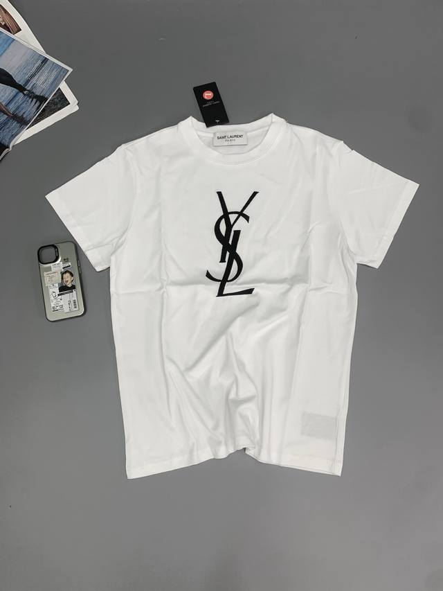 Ysl Saint Laurent Chest Embroidered Logo Couple's Short-Sleeve T-Shirt, T Origin