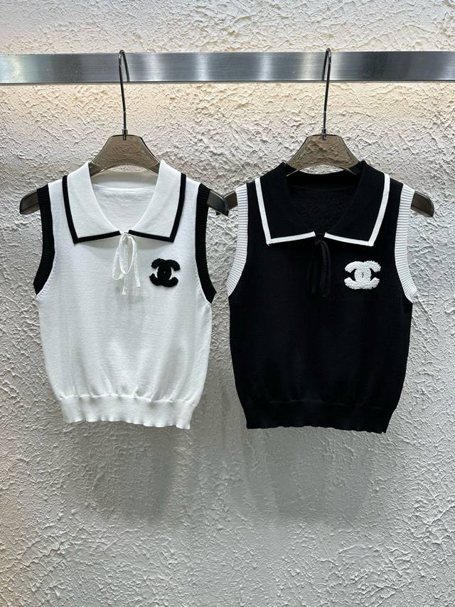 Chanel Double C Towel Embroidered Color-Block Collar Knit Vest Style Number: 256
