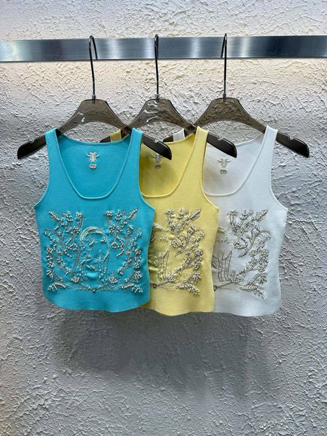 Dior Cd Small Bee Floral Embroidered Beaded Knit Vest Style Number: 25670105246