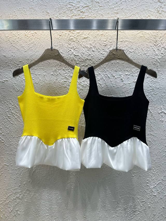 Chanel Hand-Sewn Custom Letter Metal Square Chiffon Knit Tank Top, Style Number: