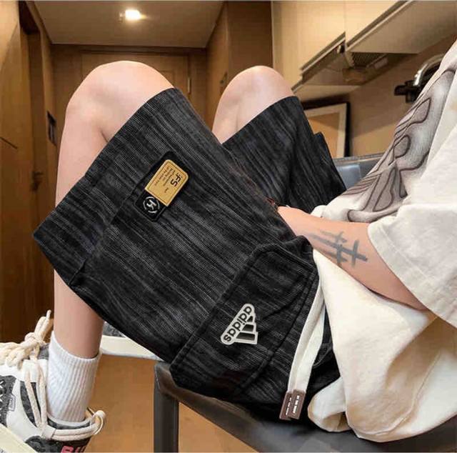 Adidas Vertical Stripe Full Print Large Pocket Casual Workwear Shorts For Men Su