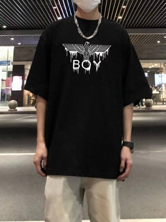 Boy Large Wing Ink-Splash Print High-Street Short-Sleeve T-Shirt. 260G Double-Pl