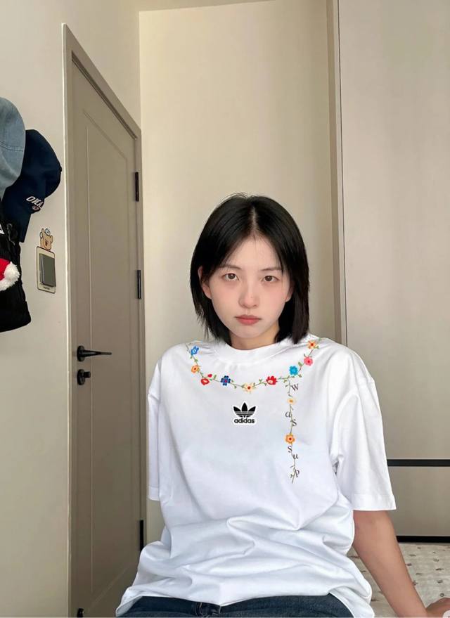 Adidas Adidas Loop Three-Leaf Clover Short-Sleeve White Couple's Short-Sleeve Lo