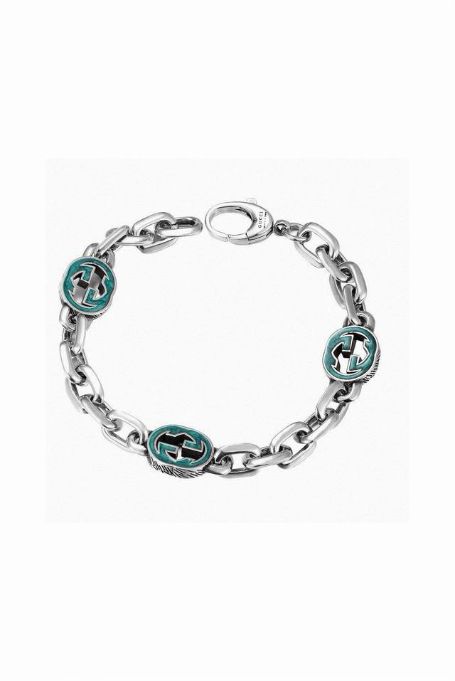 Gucci Blue Interlocking Enamel Bracelet - Thai Silver Edition. The Unique Textur