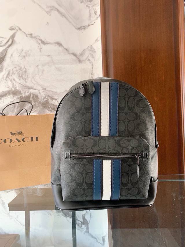 Coach Coach Double-Layer Blue And White Striped Backpack Coach Coach's New Arriv