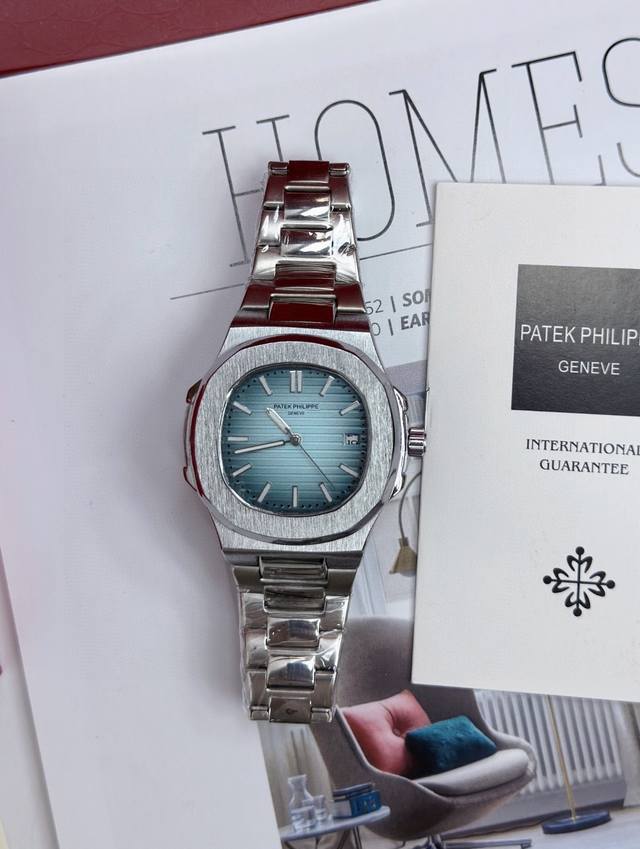 Patek Philippe Mechanical Watch With Sky Blue Dial, Steel Bracelet, Sky Blue Fac