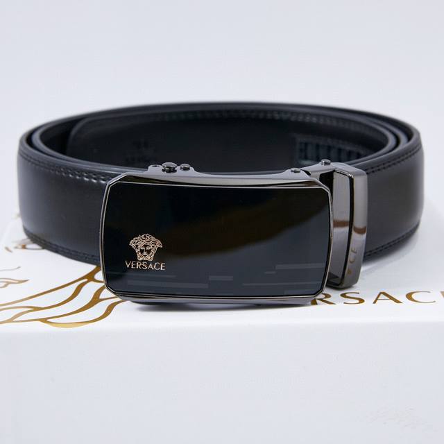 Authentic Versace Mirror-Finish Automatic Smooth Buckle High-Quality Leather Bel