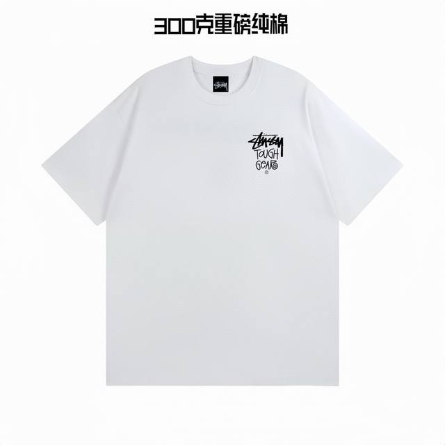 Heavyweight Version Stussy New Tough Gear Letter Print Couple's Round Neck Short