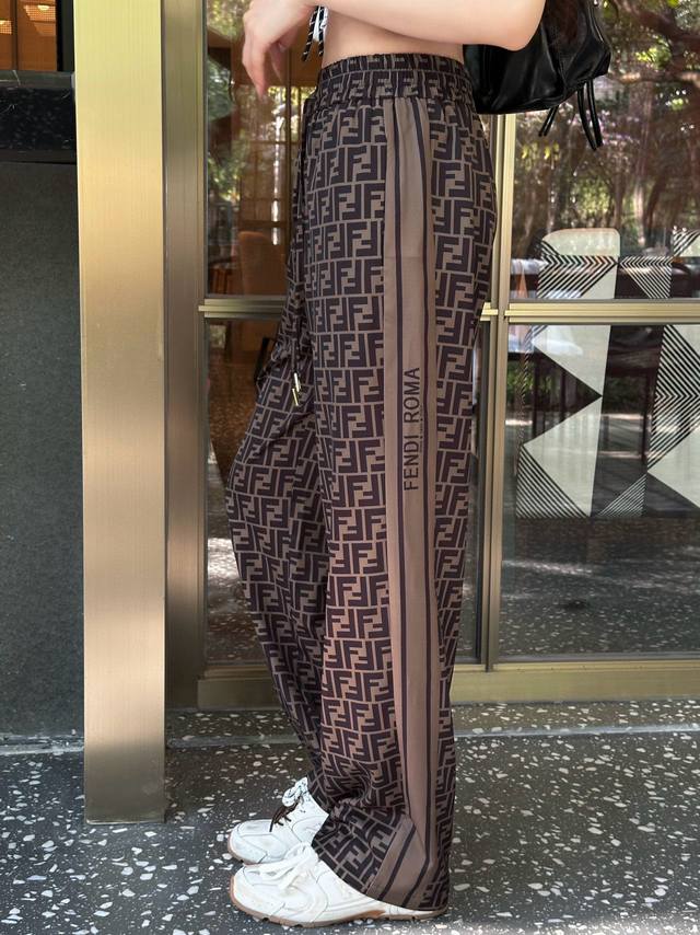 Fendi Double F Vintage Pattern Letter Print Drawstring Elastic Waist Casual Pant
