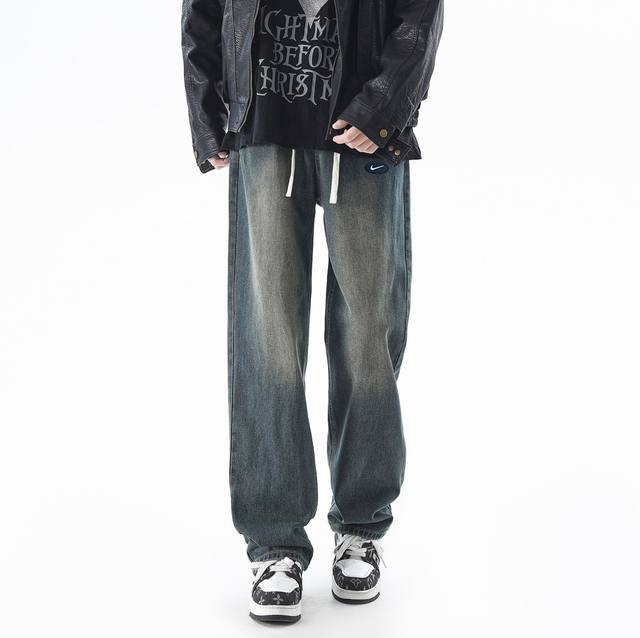 Summer New Nike Embroidered Logo Gradient Retro Embroidered Workwear Washed Deni