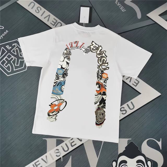 Evisu Japanese Daruma Ninja Cherry Blossom Dart Large M Cartoon Print Round Neck