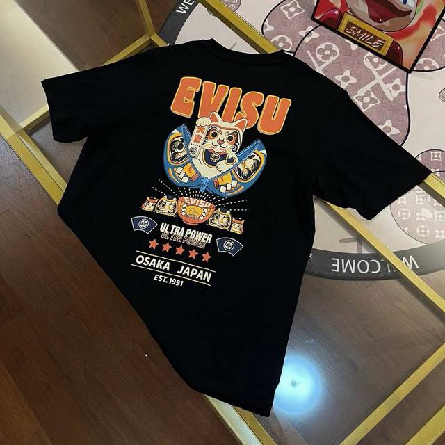 Evisu Lucky God 2025 Spring New Arrival Men's Fortune Cat Fashion Print Casual S
