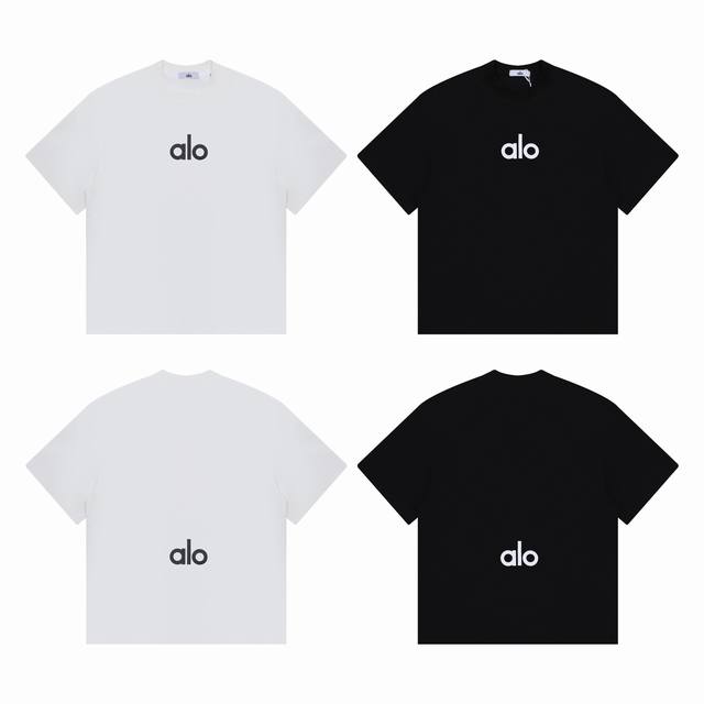 Alo Yoga Solid Color Front And Back Letter Logo Couple's Simple Short-Sleeve T-S