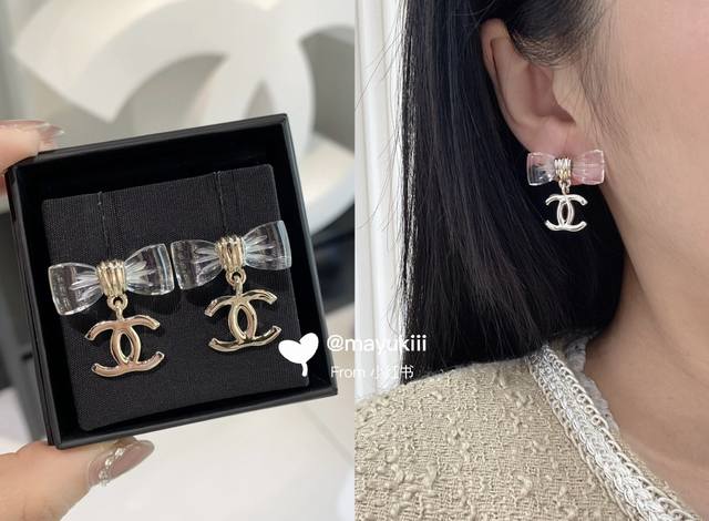 Chanel Early Spring Series Bow Double C Acrylic Ear Studs Chanel Early Spring Li