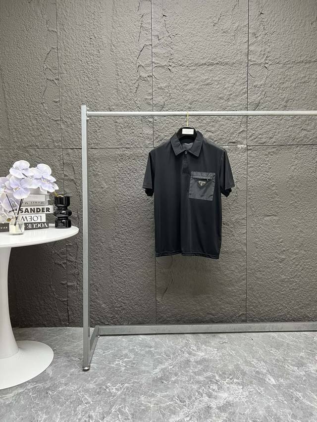 Prada 255Ss Official New Triangle Logo Pocket Polo Shirt T-Shirt Custom Silk-Sat